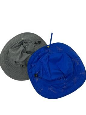 Boys 2 Piece Bucket Hats Sun Protection Chin Straps Blue Gray